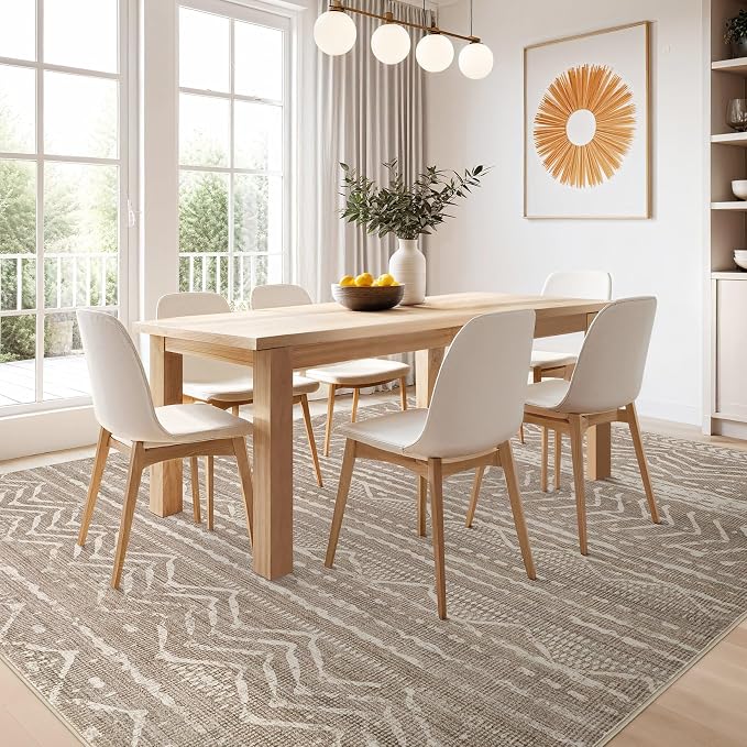 Nakagishi Boho 7x9 Area Rug Living Room Rugs Machine Washable Dark Brown | Soft, Pet & Kid Friendly, Carpet for Living Room/Bedroom/Office/Kitchen/Nursery, Daily Home Decor Stain Resistant Moroccan