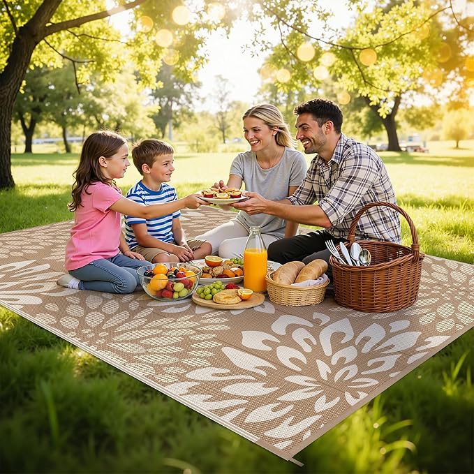 HEBE Waterproof Outdoor Rug 6x9 for Patios, Floral Reversible Plastic Straw Rug Patio Mat, Indoor Outdoor Carpet RV Mat Camping Rug for Deck, Camper, Porch, Balcony, Backyard, Picnic