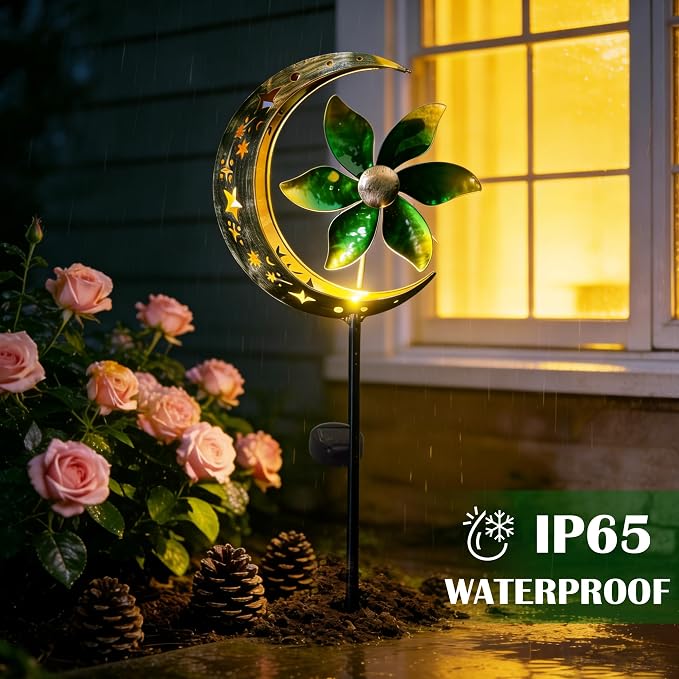 SunKite Spinner Windmill Moon Outdoor Lights Waterproof,Solar Moon Garden Light Outdoor Decorative Stakes Lights Yard Garden Patio Lawn Pathway Decoration Gifts Grandma Mom