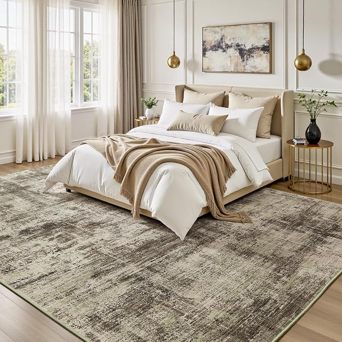 Lofus 5x7 Area Rug for Living Room, Abstract Washable Non-Slip Rugs, Brown | Neutral Carpet for Bedroom, Dining Room, Home Office, Nursery,Indoor, Stain Resistant, Low Pile, Non-Shedding Modern Rug