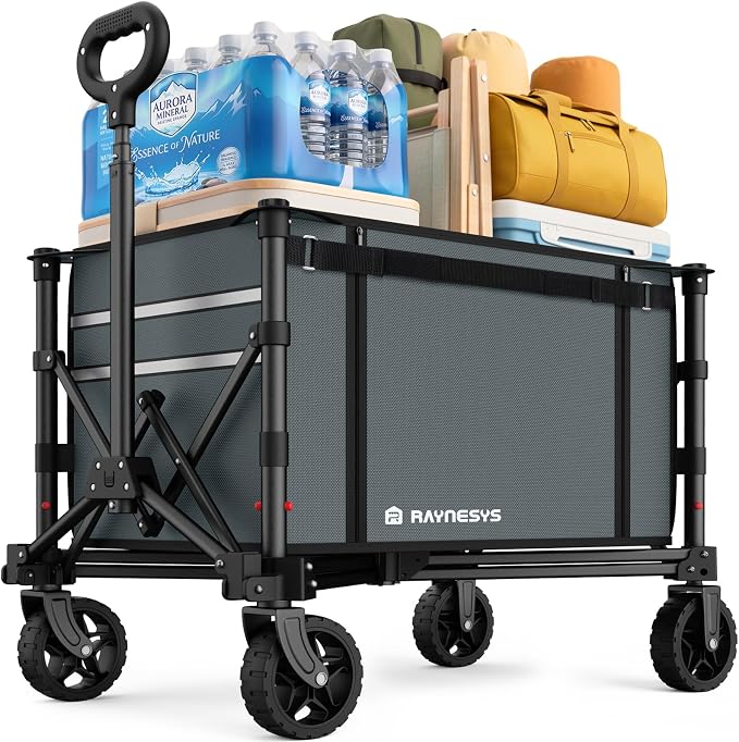 Collapsible Wagon Cart with Wheels 220lbs Foldable Wagon 120L Shopping Cart for Groceries Folding Utility Wagon for Beach, Garden, Camping, Sport, Apartment, Wheelbarrows, Gray
