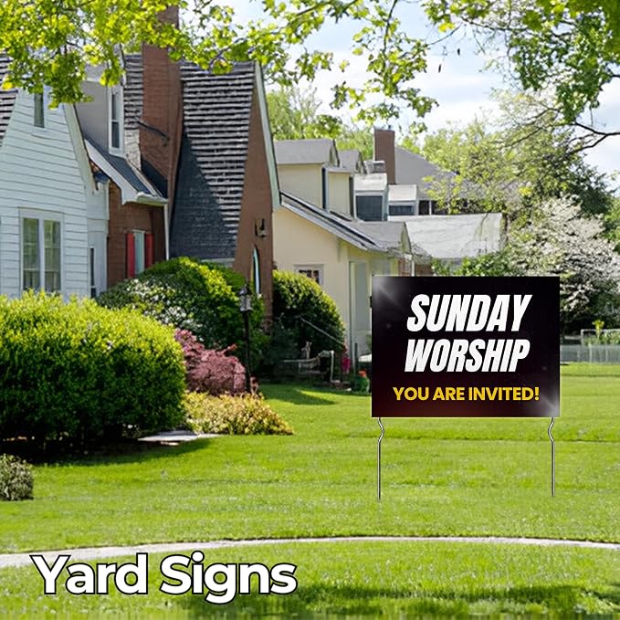 Sunday Worship - You’re Invited! Yard Sign by DC | 24"x18" Double Sided Church Garden Sign with 13” Metal Stakes | Outdoor Signs Waterproof for Lawn, Patio, Sidewalk & House | Set of 2 | Made in USA