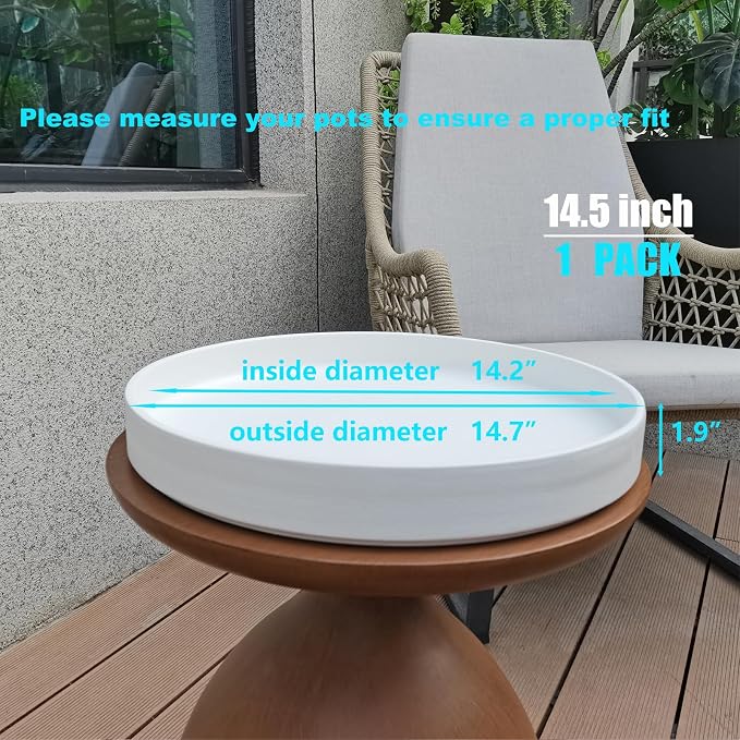 Ceramic Plant Saucer Pot Tray 14.5 Inch, Frosted White Planter Saucers 5 7 9 10 12 15 Inch for Indoors Outdoor, Flower Pot Saucers for Holding Water Drips and Soil