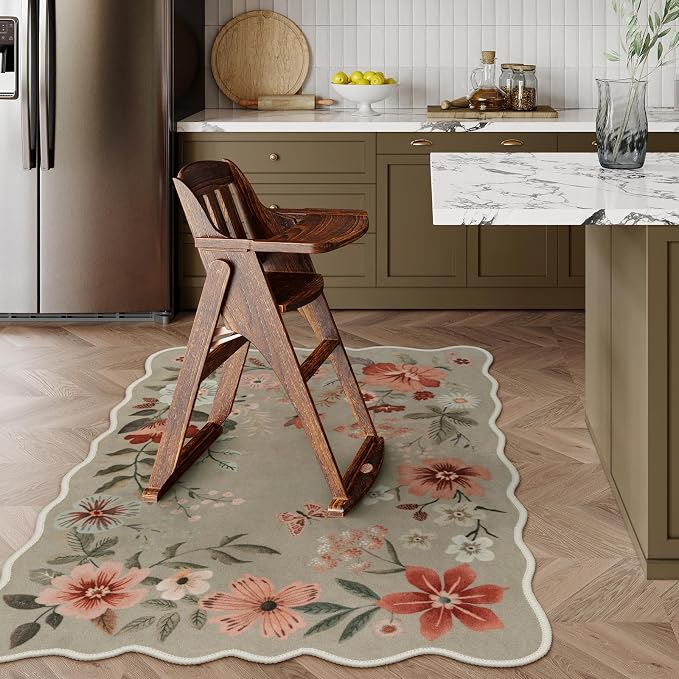 Lahome Floral Washable Rug, 3x5 Rug Soft Bedroom Rugs for Entryway Dorm | Non Slip Ultra-Thin Boho Rugs for Living Room Stain Resistan Throw Carpet for Nursery Entrance Flore, Brown