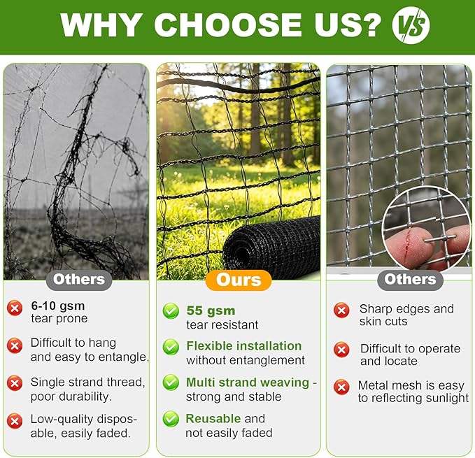 Deer Fence Netting, 4x100ft Heavy Duty Plastic Mesh Deer Fencing, 55GSM Garden Fence Animal Barrier, Bird Netting for Garden Protection, Reinforced Edge Temporary Fence for Tree Vegetable Raised Bed