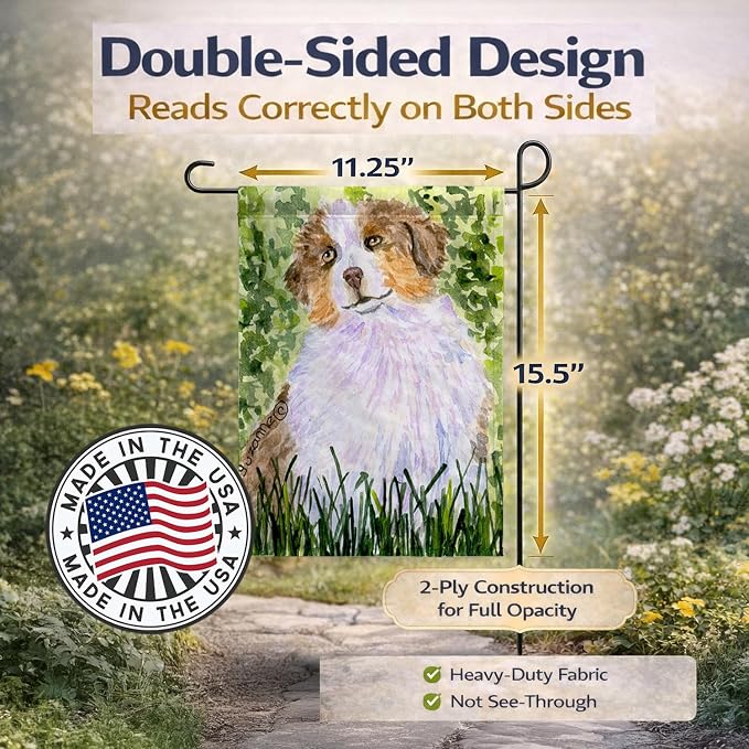 Caroline's Treasures SS8844GF Australian Shepherd Garden Flag Mailbox Flag Decorative Yard Flag Banner Outside Patio Artwork Yard Flower Beds, Garden Size, Multicolor