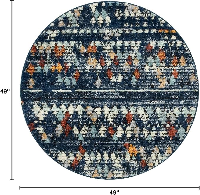 Unique Loom Morocco Collection Abstract Border, Diamond, Bohemian Area Rug (4' 0 x 4' 0 Round, Navy Blue/Black)