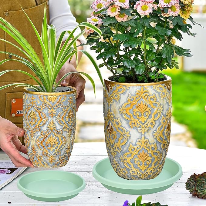 NIMYAU Plastic Plant Saucer 10 Inch Round Pack of 5 Plant Saucers Thickened Reusable Drip Trays for Flower Pots