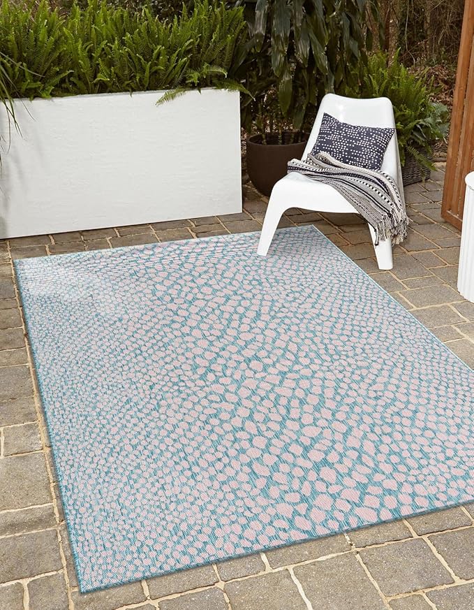 Unique Loom Jill Zarin Jill Zarin Outdoor Collection Area Rug - Cape Town (5' 3" x 8' Rectangle, Pink and Aqua/Light Blue)