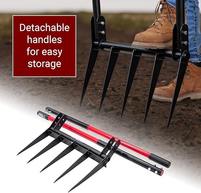 Bully Tools 5-Tine Broadfork with Fiberglass Handles, Heavy Duty Broad Fork for Tilling Aerating and Turning Soil, 56" 10-Gauge Steel Fork, Ideal for Garden Beds and Pavers Base Prep, 100% Made in USA