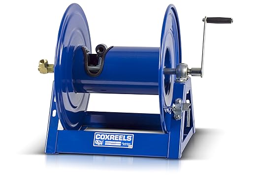 Coxreels 1125-4-100 Hand Crank Steel Hose Reel, 1125 Series - ½" x 100', 3,000 PSI - Heavy Duty All Welded Steel A Frame – Adjustable Tension Break – Made in The USA, Blue