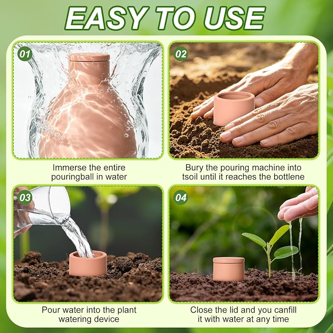 2 Gallon Large Olla Terracotta Watering Pots with Lid Self Watering Pots Water Dripper Automatic Plant Irrigation Devices System Vacation for Gardens Raised Beds Indoor Outdoor Plants