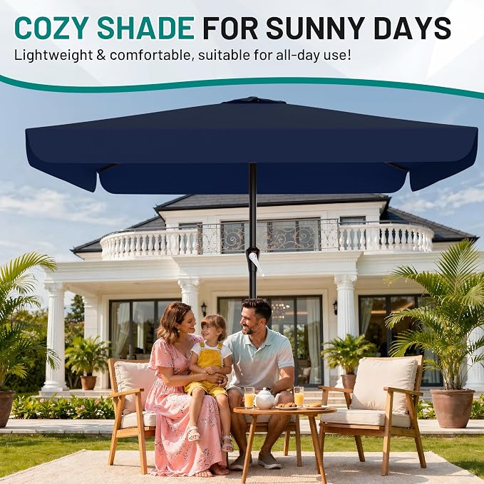 AreShark 8 X 10 FT Large Rectangular Patio Umbrella with Valance, Outdoor Table Market Umbrella w/Crank & 8 Ribs, Rectangle Outdoor Umbrellas for Garden, Deck, Yard and Poolside, Navy