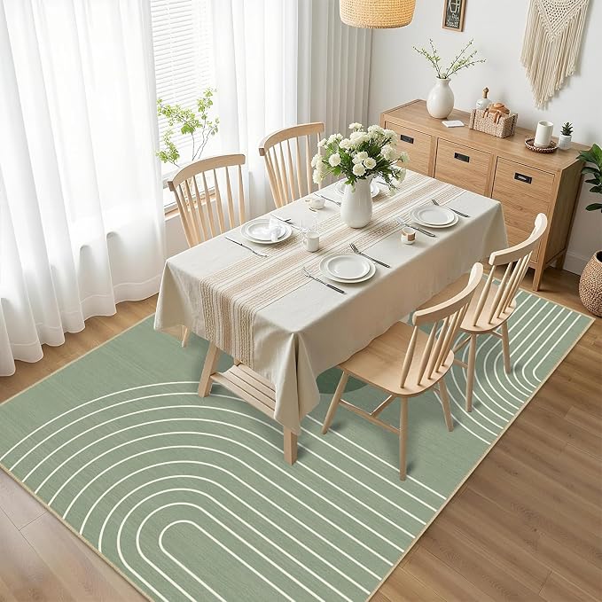 Boho Rug 4x6 Modern Geometric Minimalist Abstract Area Rug for Living Room Sage Green Mid Century Modern Contemporary Machine Washable Non-Slip Printed Low-Pile Carpet Dining Room Bedroom Office