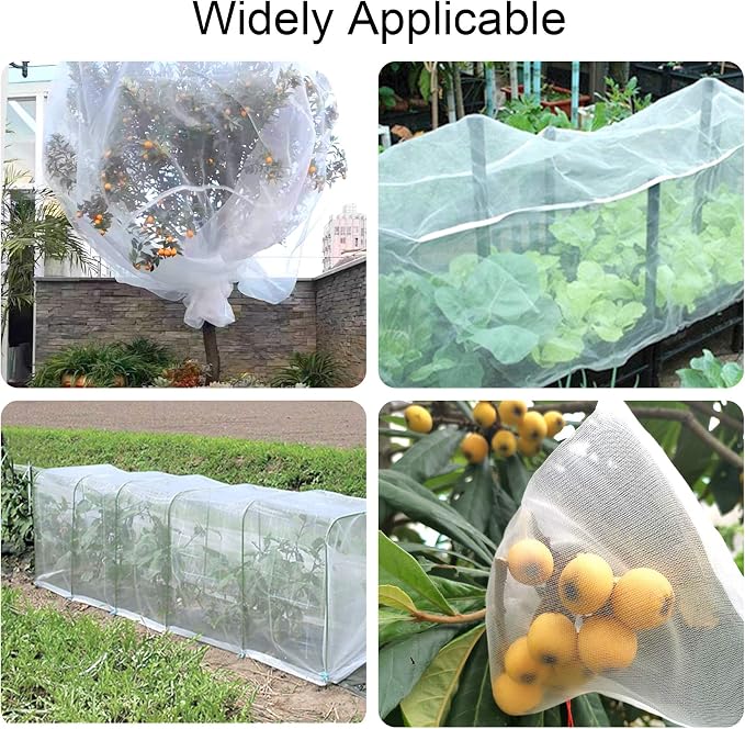 Unves 8x10ft Garden Netting, White Mosquito Net Insect Mesh Bird Netting Barrier Screen, Plant Net Row Cover for Vegetables, Garden Bed Cover Protect Fruit Tree Flowers Crops Grow