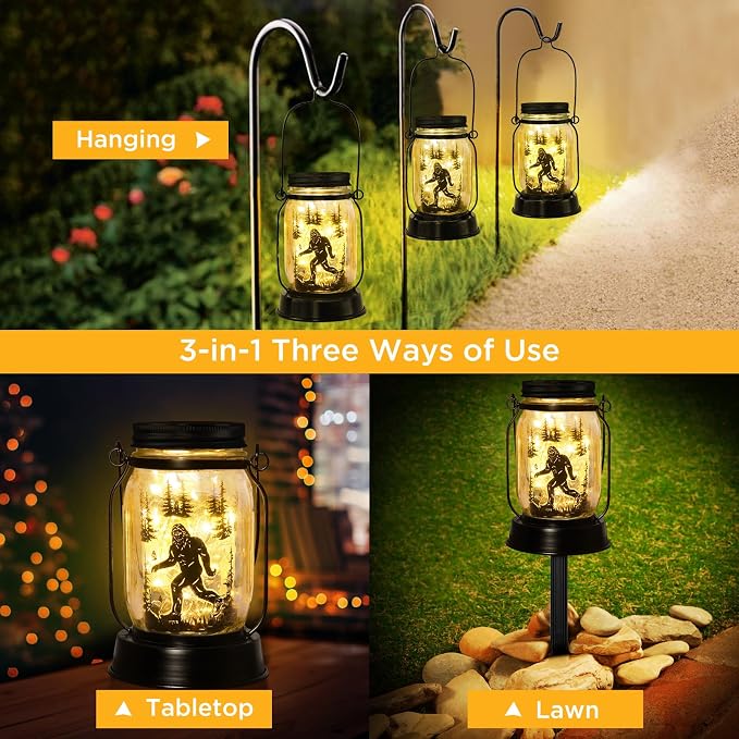 kyoryuger Bigfoot Gifts for Women/Men Bigfoot Solar Lanterns Mom Grandma Birthday Present Lantern Memorial Lights Solar Garden Decoration Outside for Yard, Patio,Backyard,Porch Torches
