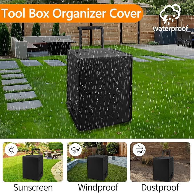Rolling Tool Box Cover for Stackable Tool Box System with Wheels,Utility Storage 600D Waterproof Dustprood foldable Tool Chest Organizer Covers Accessories for Outdoor/Indoor Black,Cover Only