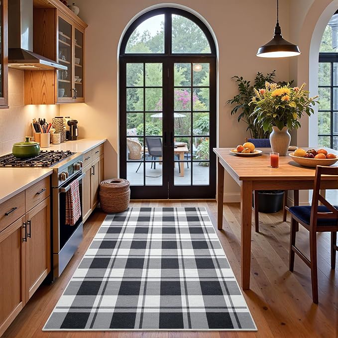 Checkered 4x6 Area Rugs, Jute Rug for Indoor Outdoor, Black/White | Washable Jute Area Rug With Non-Slip Backing, Low-Pile Texture, Farmhouse Geometric Pattern In Neutral White/Black, Durable