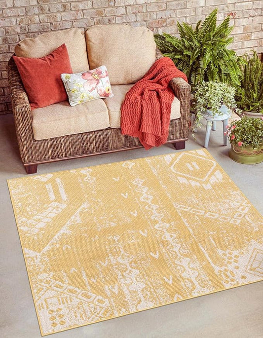 Unique Loom Outdoor Bohemian Collection Area Rug - Anthro (10' 8" Square Yellow/Ivory)