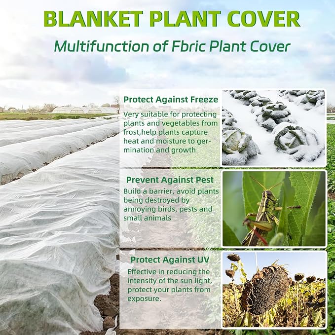 NANYEZH Plant Covers Freeze Protection, 10 ft x 50 ft Floating Row Cover, 1.1oz/yd² Garden Fabric Frost Cloth Blankets for Outdoor Plant Winter Protection