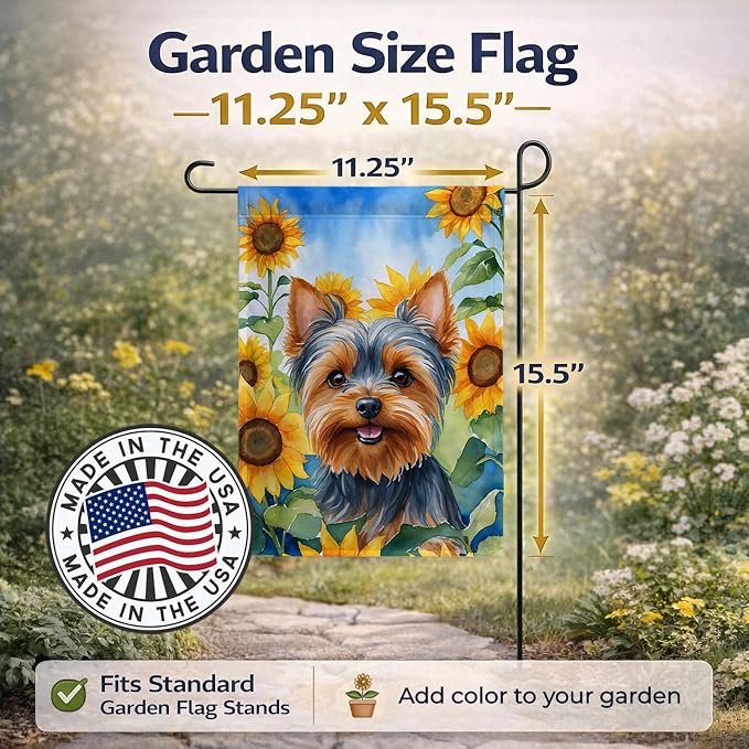 Caroline's Treasures DAC6178GF Yorkshire Terrier in Sunflowers Garden Flag Mailbox Flag Decorative Yard Flag Banner Outside Patio Artwork Yard Flower Beds, Garden Size, Multicolor