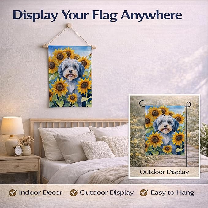 Caroline's Treasures DAC6168GF Tibetan Terrier in Sunflowers Garden Flag Mailbox Flag Decorative Yard Flag Banner Outside Patio Artwork Yard Flower Beds, Garden Size, Multicolor