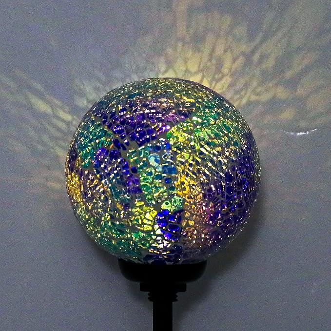 VCUTEKA Decorative Solar Garden Lights, 3.5" Mosaic Globe Stake 2 Pack | Mosaic Glass Design, Solar LED Light, Weather Resistant, Auto On/Off and Metal Stake Design for Lawn and Patio