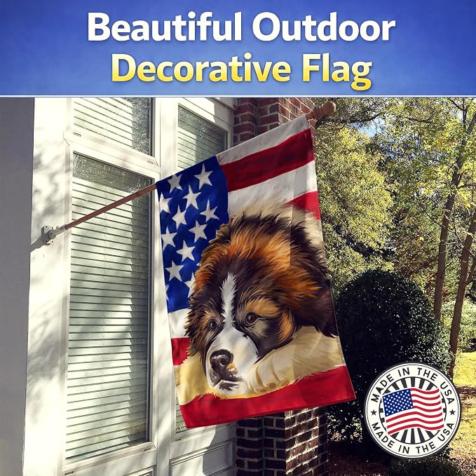 Caroline's Treasures CK6465CHF Bucovina Shepherd Dog American Flag House Flag Large Porch Sleeve Pole Decorative Outside Yard Banner Artwork Wall Hanging, Polyester, House Size, Multicolor