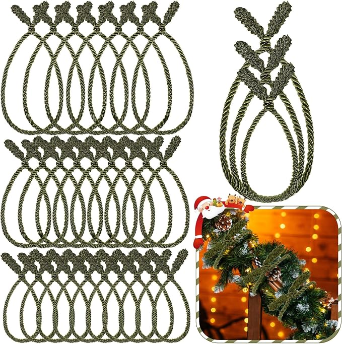 Zhengmy 24 Pcs Christmas Garland Ties Extra Long 30'' 25'' 20'' Olive Green Decorative Twist Tie for Banister Reusable Flexible Twist Tie for Garland Stairway Railing Home Xmas Holiday Decor