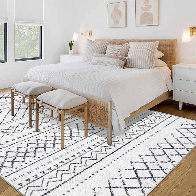 Area Rug Living Room Rugs 8x10 - Large Soft Boho Geometric Rug, Non-Slip Foldable Washable Rugs Non Shedding Morden Indoor Floor Carpet for Living Bedroom Office Dining Room(Black,8'x10')