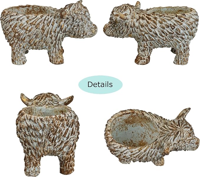 Rustic Highland Cow Planter - Vintage Distressed Blue Resin Planter Pot Indoor&Outdoor Flower Pots for Garden Home Decor, Succulent, Herbs
