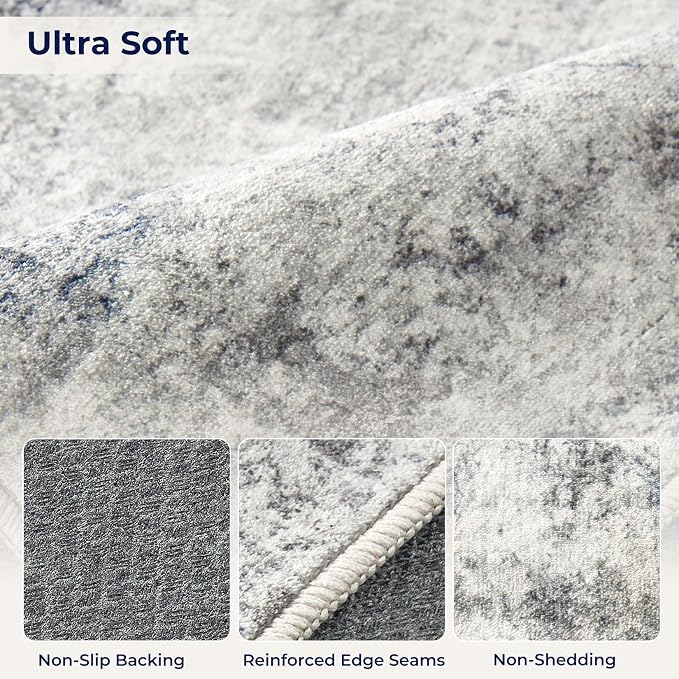 DMOYEST 9x12 Area Rug for Living Room Washable Abstract Indoor Carpet | Neutral Modern Low Pile Rugs Kid & Pet Friendly Large Soft Thin Carpet for Bedroom Dining Room - Grey Blue