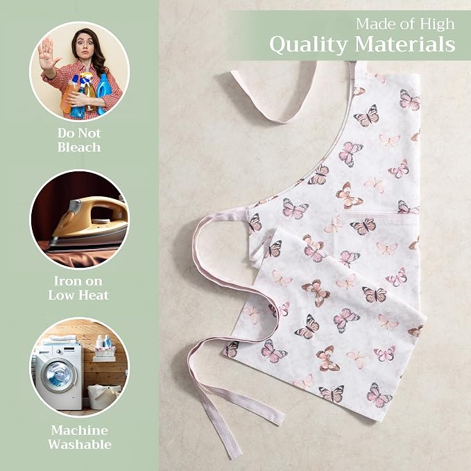 Maison d' Hermine Aprons for women with Pocket 100% Cotton (27.50"x31.50") | Adjustable Neck Strap & long ties Apron Men Chef Wedding Cooking Gardening Server Maid