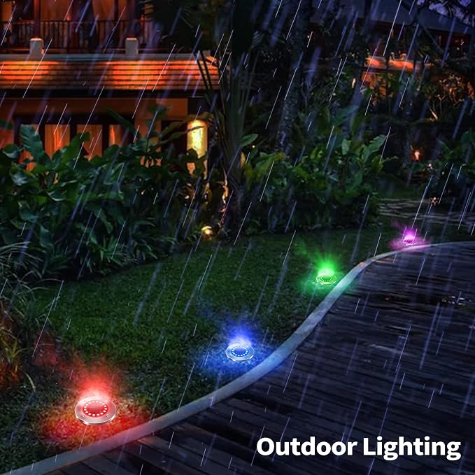 Brizled 12 Pack Color Changing Solar Ground Lights, 16 LED Outdoor Pathway Lights Landscape Lighting, Multicolor Solar Disk Light, Waterproof Disc Puck Light for Pathway Garden Yard Lawn Walkway Decor