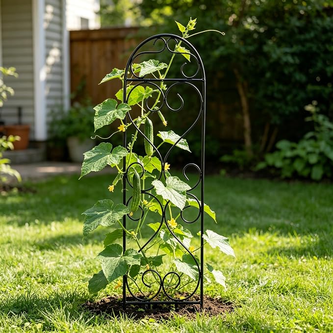 Hosley Set of 2 Iron Wave Pot Trellis 7.5" W x 27" H, Ideal Gift for Floral Arrangements Wedding or Party and Use Next to Structures Home or in Planters for Growing Floral Plants Vines and Vegetable