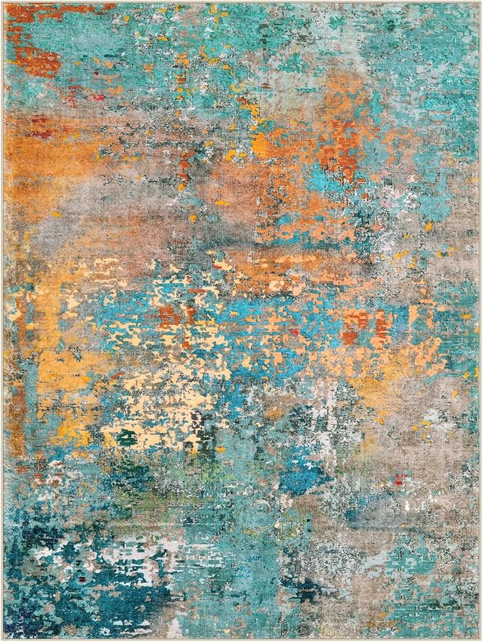 Lahome Modern Abstract 10x14 Area Rug for Living Room, Bedroom, Dining Room - Multicolor, Machine Made, Low Pile, Non Slip, Washable