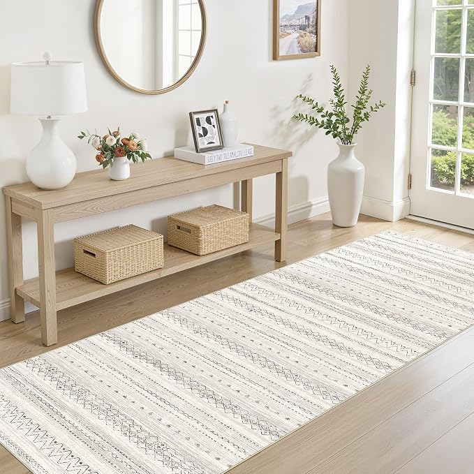 cotiled Hallway 2.6x8 Runner Rugs Washable Boho Moroccan Soft Rug | Solve Modern Neutral Trendy Home Decor - Stain Resistan Carpet for Entryway Kitchen Laundry Room Brown