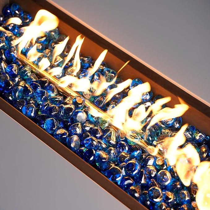 Mr. Fireglass Cobalt Blue Fire Glass Diamonds, 1 Inch Reflective Tempered Fire Glass Rocks for Outdoor Fire Pit, Fireplace and Fire Pit Table, 20 Pounds (Pack of 2)