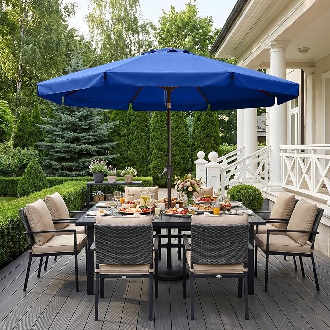 ABCCANOPY 10ft Scalloped Patio Umbrella, Outdoor Table Umbrella with Tilt and Crank, Fiberglass Ribs Deck Umbrella for Patio, Pool, Garden, Picnic (Blue)