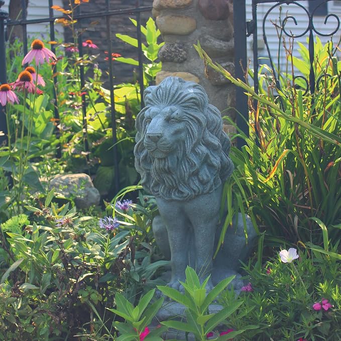EMSCO Group Guardian Lion Statue Natural Granite Appearance Made of Resin Lightweight 28" Height