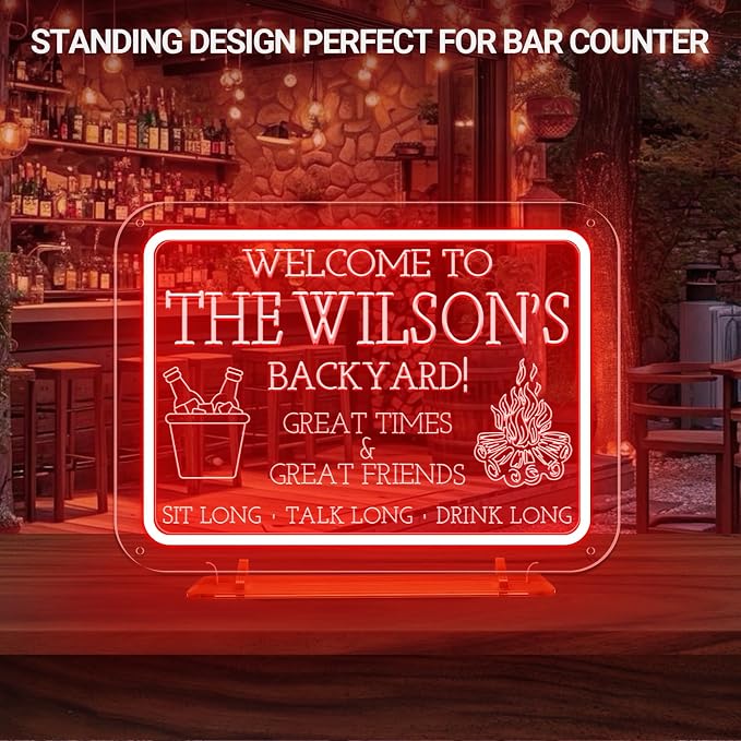 Custom Bar & Grill Neon Sign for Backyard Decor, Personalized Welcome To Backyard LED Signs, Large Beer BBQ Neon Signs Customized for Home Bar Garden Yard Patio Party Outdoor, Housewarming Gifts