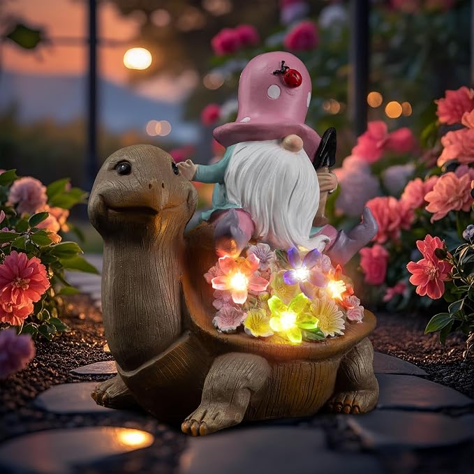 Etlemonde Solar Gnome Turtle Statue Garden Decor