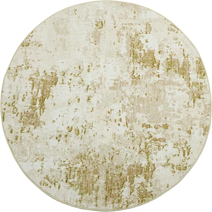 ROYHOME Modern Abstract 6x6 Round Area Rug Non Slip Non Shedding Rug Low Pile Stain Resistant for Bedroom Living Room Office Dining Room,Golden Grey