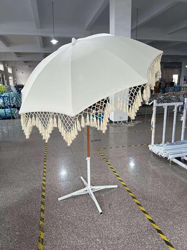 Bohemian Umbrella Macrame 6.5ft HANDCRAFTED Balinese MACRAME Canopy OUTDOOR Umbrella LUXURY Umbrella MIAMI Umbrella Premium Macrame for Deck, Patio, Pool, Sun Shade and Outdoor Entertaining