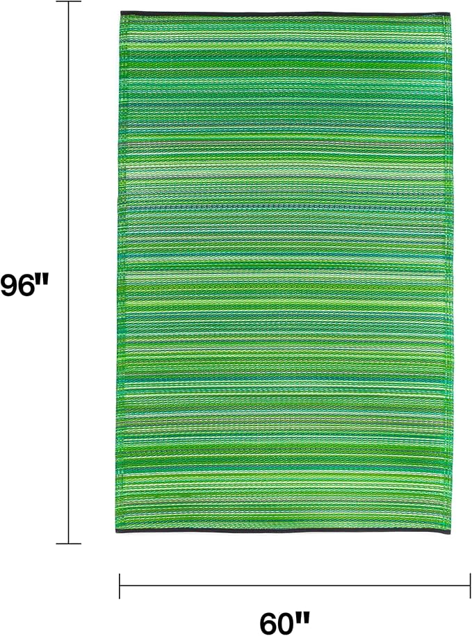 Fab Habitat Outdoor Rug - Waterproof, Fade Resistant, Crease-Free - Premium Recycled Plastic - Striped - Patio, Porch, Deck, Balcony - Cancun - Green - 5 x 8 ft