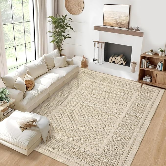 GarveeHome Washable Rug 9x12 Area Rug for Living Room Modern Bedroom Rug Beige Large Area Rug Non Slip Throw Rugs Soft Low Pile Stain Resistant Carpet for Dorm Nursery Dining Room 9 ft x12 ft