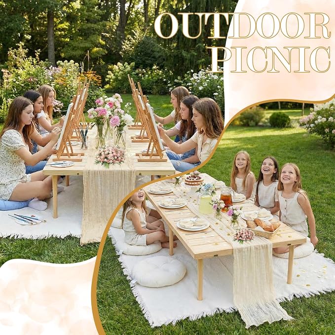 Beeveer Extra Large Outdoor Picnic Blanket with Table Runner Napkins and Floor Pillows Cushions for Picnic Party Camping Wedding Bachelorette Birthday Baby Shower Decor(71x91'',Beige,6 Set)