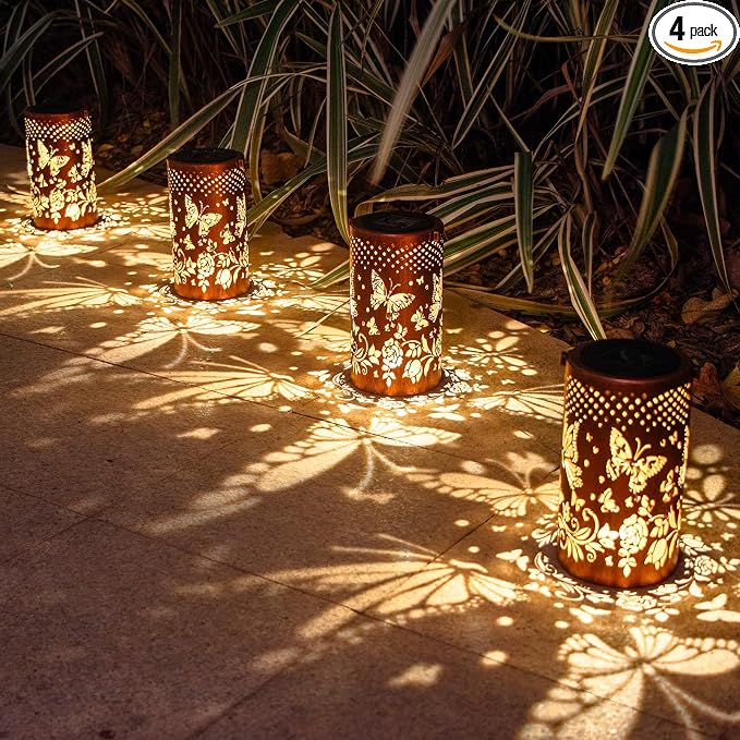 DIBIEECN 4 Pack Butterfly Solar Lanterns Outdoor Waterproof, Garden Decor | Metal Hanging Lights, IP65 Waterproof, LED Decorative Lantern, Patio & Backyard, Birthday Gifts for Women, Mom & Grandma