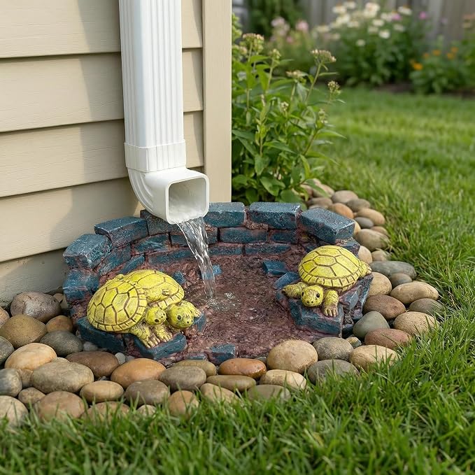 Decorative Turtle Statue Splash Block Gutter Downspout Outdoor Garden Decor, Larger Gutter Downspout Statues for Patio,Yard and Lawn Accessory, Stone Resin Rain Concrete Gutter Guardian,14"L x 9.5"W