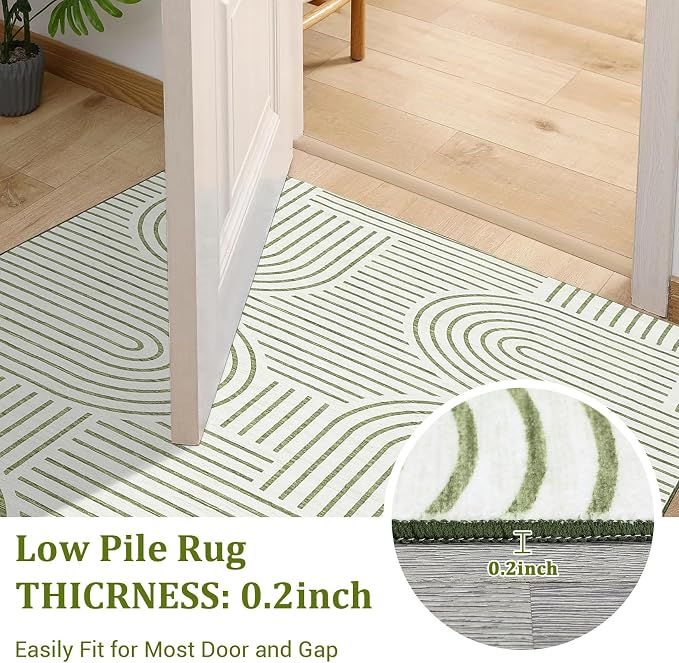 ROYHOME Modern 2x6 Hallway Runner Rug Non Slip Washable Kitchen Rug, Green | Abstract Bath Mat, Rainbow Geometric Runners Rugs for Bedroom, Soft Long Rugs for Entryway Arch Pattern Bathroom Laundry Dorm